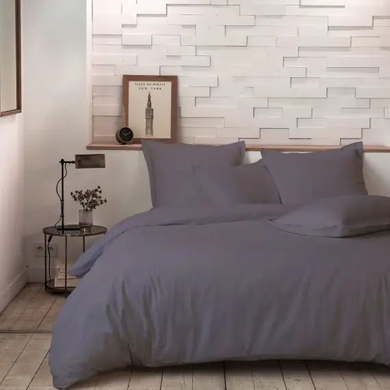 Parure housse de couette percale de coton gris 240×260 cm