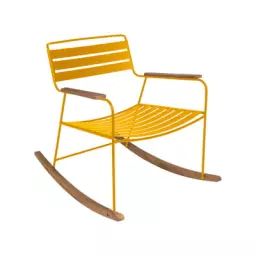 Rocking chair Surprising en Métal, Teck – Couleur Jaune – 69 x 89 x 76 cm – Designer Harald Guggenbichler