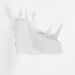 Trophée décoratif mural rhinocéros blanc, statuette origami en polyrésine