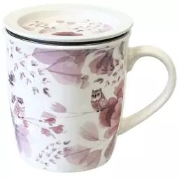 Mug avec infuseur pour le thé et couvercle fleurs
