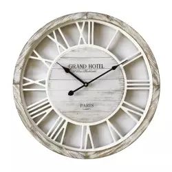 Horloge murale à chiffres romains bois métal blanc et beige ø 50 cm