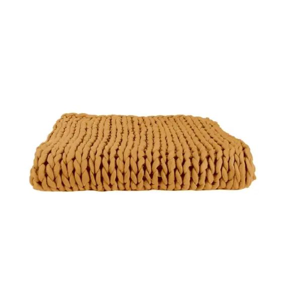 Plaid grosses mailles chunky 120 x 150 cm jaune