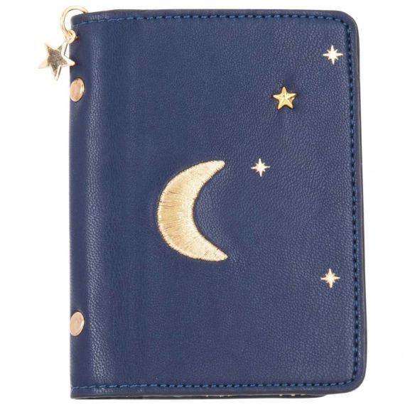 Porte-cartes en coton bleu marine imprimé lune et étoiles