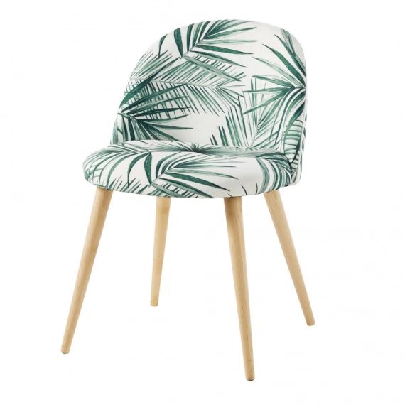 Chaise imprimé feuilles de palmier et bouleau massif Mauricette