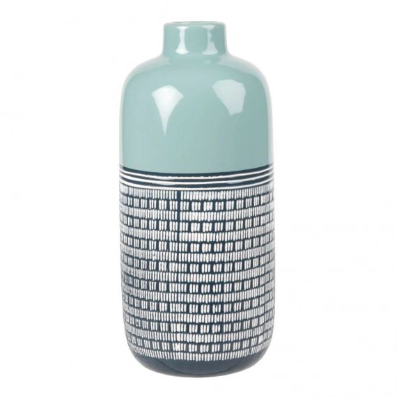 Vase en céramique bleu ciel et motifs graphiques H30