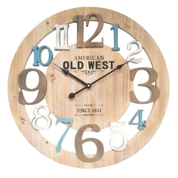 Horloge murale en MDF sculpté blanc marron et bleu ø 50 cm