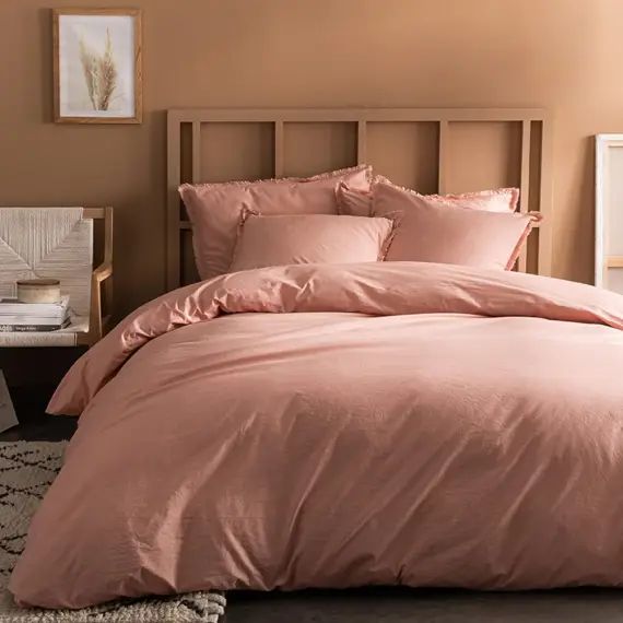 Parure de lit unie en coton lavé Nude 260×240+2x65x65cm