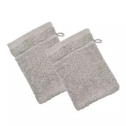 Lot de 2 gants de toilette 15×20 gris galet en coton