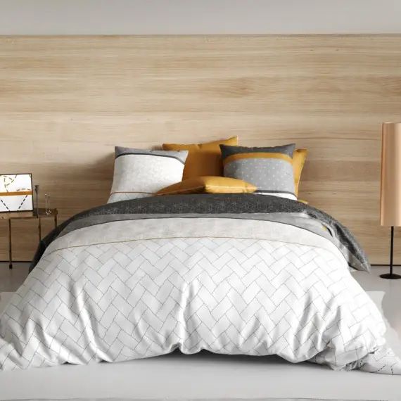 Parure housse de couette coton gris 220×240 cm