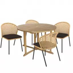 Salon de jardin 4 pers. – 1 table ronde D120 et 4 chaises beiges