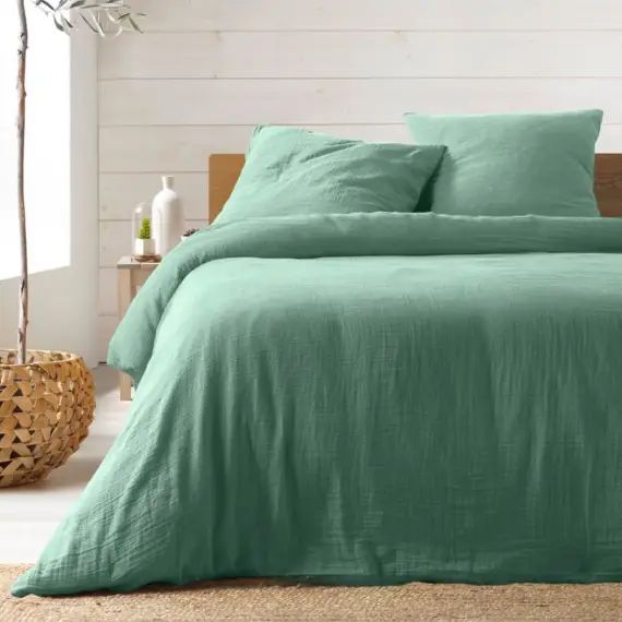 Housse de couette double gaze de coton sauge 220x240cm