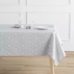 Nappe tissée jacquard argent avec traitement anti-taches 150×150 cm