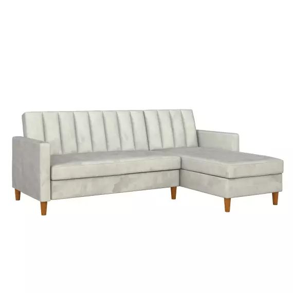 Canapé lit 4 places avec chaise longue en velours gris clair