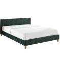 image de lits scandinave Lit en velours vert 160×200 avec sommier à lattes et tête de lit