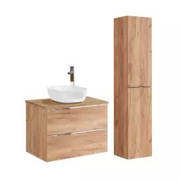 Ensemble meuble simple vasque 80cm et colonne stratifiés naturel