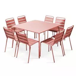 Ensemble table de jardin et 8 chaises en métal argile