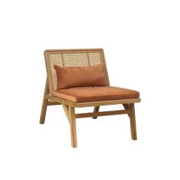 Fauteuil en cannage chêne clair et velours gris loup