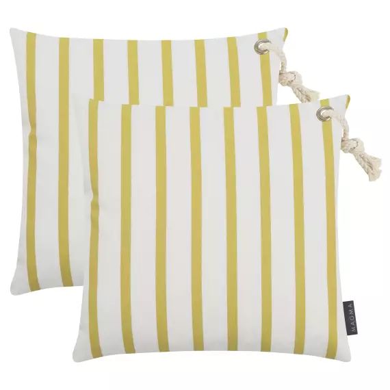 Housses de coussin extérieur rayées dralon moutarde – 40×40 – Lot de 2