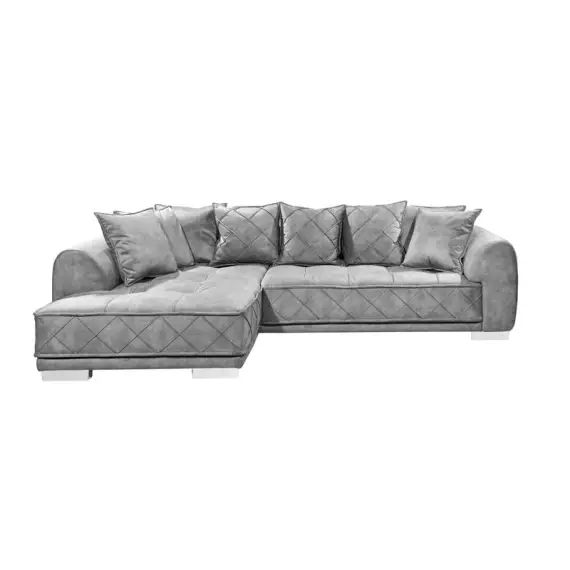 Canapé fixe d’angle réversible L.310 cm SENTINA tissu gris clair