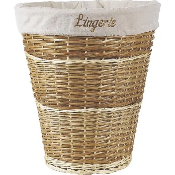 Panier à linge en osier blanc et éclisse buff