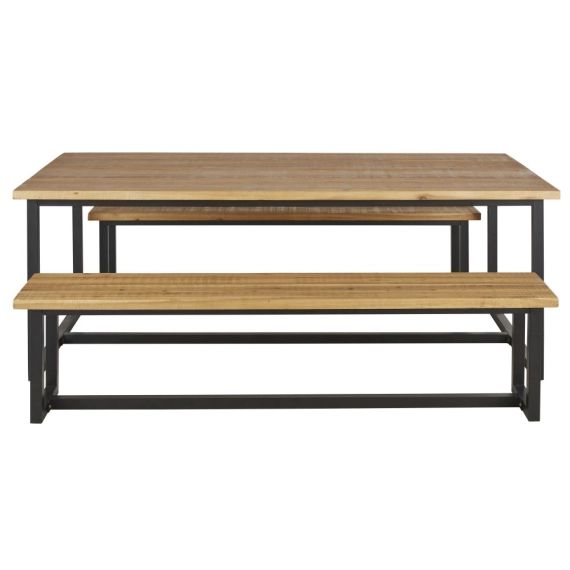 Table de jardin et bancs (x2) en bois d’acacia massif 8 personnes L200