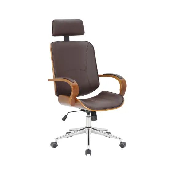 Chaise de bureau réglable pivotante en similicuir Noyer / Marron