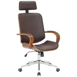 Chaise de bureau réglable pivotante en similicuir Noyer / Marron