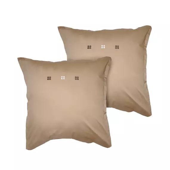 Set de 2 taies d’oreiller brodées percale BIO Taupe 65x65cm