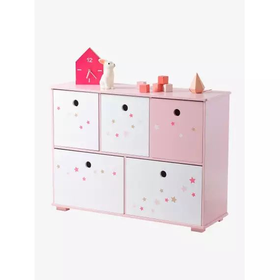 Meuble de rangement 5 bacs LIGNE FEERIE rose étoiles