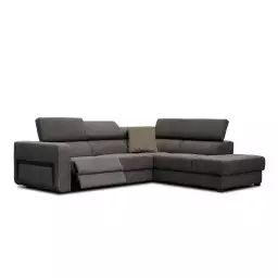 Canapé d’angle droit 5 places avec un relax électrique tissu marron