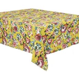 Nappe grand format en coton imprimé fleuri jaune 140×235
