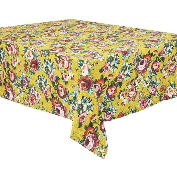Nappe grand format en coton imprimé fleuri jaune 140×235