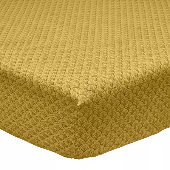 Drap housse imprimé en bambou jaune curry 90×190