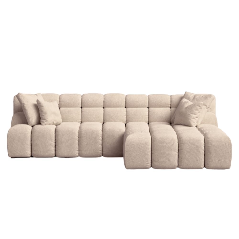 Canapé d’angle droit 2 places en tissu brun clair