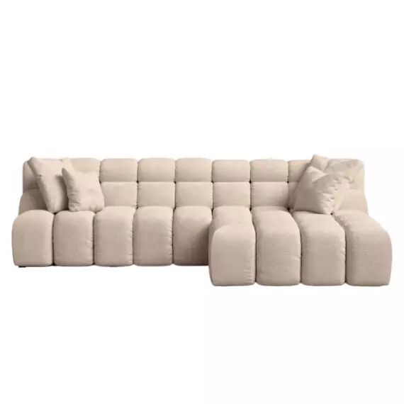 Canapé d’angle droit 2 places en tissu brun clair