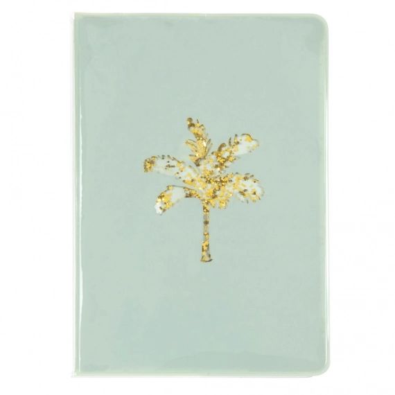 Carnet de notes en plastique bleu motif palmier doré