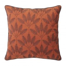 Coussin en coton orange motifs brodés gris anthracite 45×45