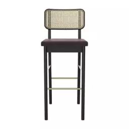 Tabouret de bar Cannage en Bois, Rotin – Couleur Bois naturel – 43 x 49.5 x 96 cm