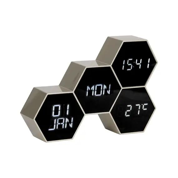 Réveil 4 facettes hexagonale or