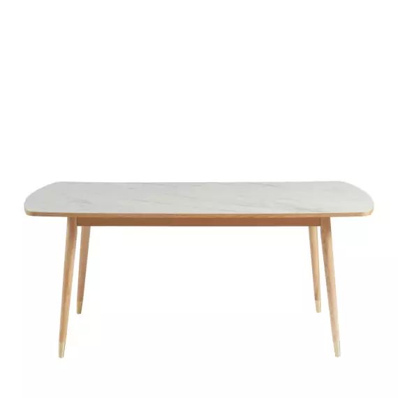 Vejend – Table à manger en bois et céramique 180x90cm – Couleur – Marbre blanc