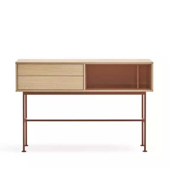 Console 2 tiroirs en bois L120cm rouge brique