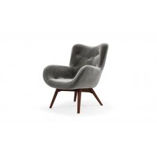 Custom MADE Doris, fauteuil, velours gris acier et pieds en bois foncé