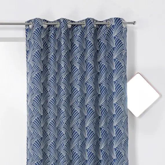 Rideau d&rsquo;ameublement imprimé art déco polyester bleu 250×135