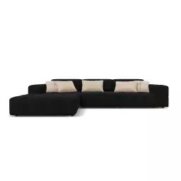 Canapé d’angle gauche 4 places en tissu velours noir