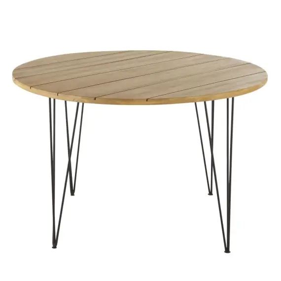 Table de jardin ronde en acacia massif et métal noir 4 places D120 Caramba