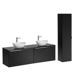Ensemble meuble double vasque 160cm et colonne stratifiés et mdf noir