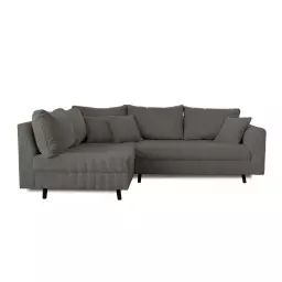 Canapé d’angle gauche 4 places en velours côtelé gris foncé
