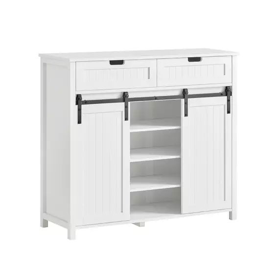 Buffet bahut effet bois blanc avec 2 portes et 2 tiroirs