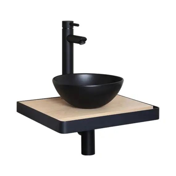 Meuble lave-mains  plan fin et porte serviette face vasque noire