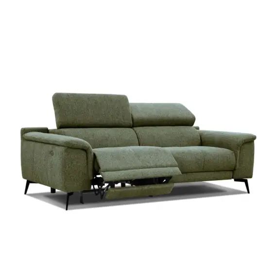 Canapé droit 3 places avec relax électrique côté gauche tissu vert